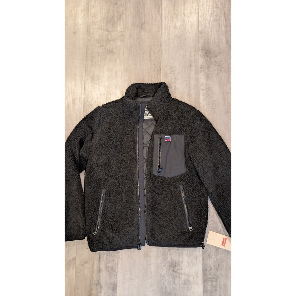 Levi's Strauss Mens Black Sherpa Deep Pile Trucker Jacket Coat Small Oversized